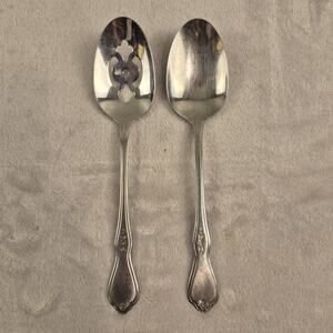Oneida Stainless Flatware MORNING BLOSSOM Stainless Serving Spoons Slotted Spoon
